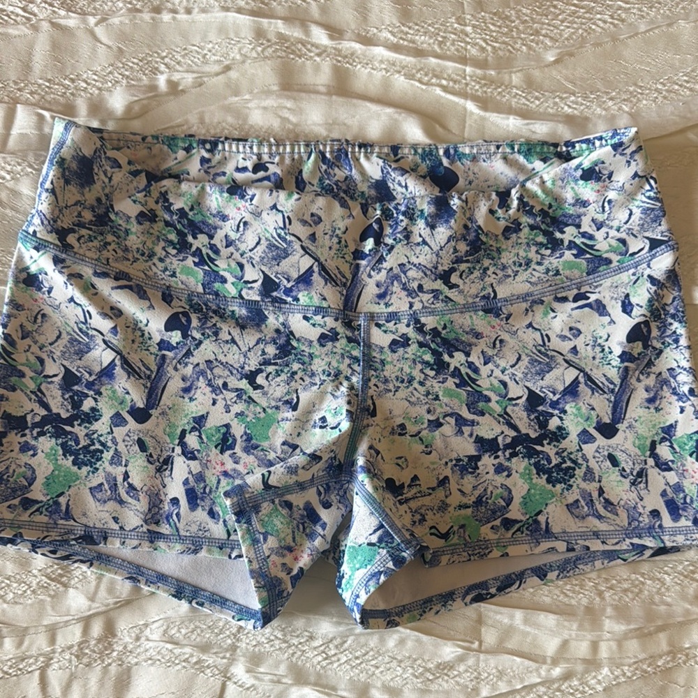 IAM Patterned Blue and Green Women's Compression Shorts